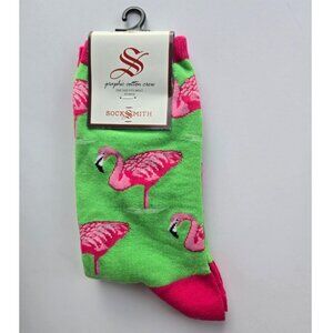 Socksmith Women's Graphic Cotton Crew Socks Green Pink Flamingos